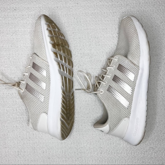 adidas Women's Cloudfoam Qt Racer Sneakers beige Cloud White Platinum 8 - Picture 5 of 10